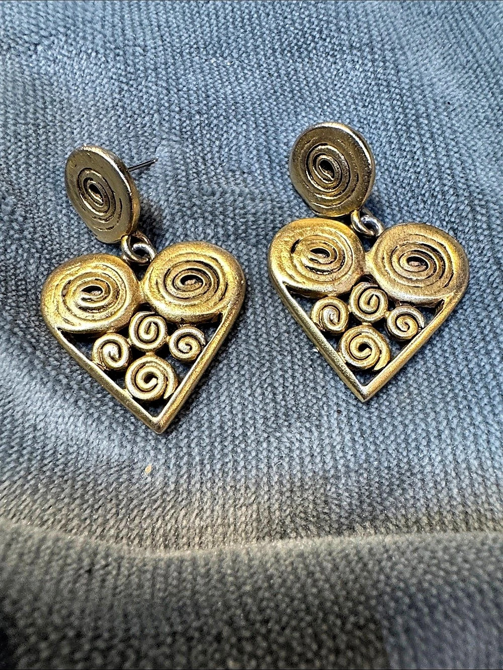Gold-Tone Heart Spiral Earrings